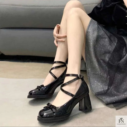 Bow Ankle Strap Mary Jane Heels - Fashionnsio