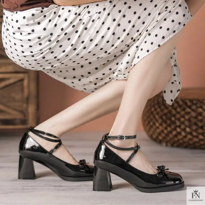 Bow Ankle Strap Mary Jane Heels - Fashionnsio