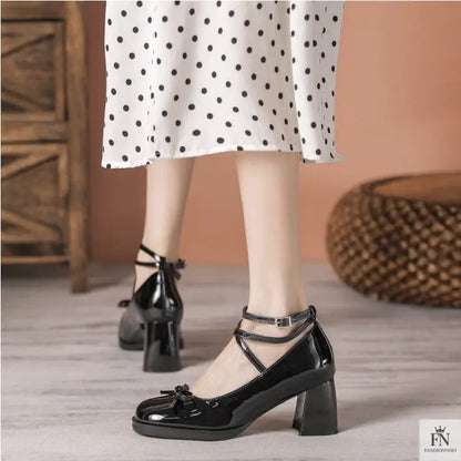 Bow Ankle Strap Mary Jane Heels - Fashionnsio