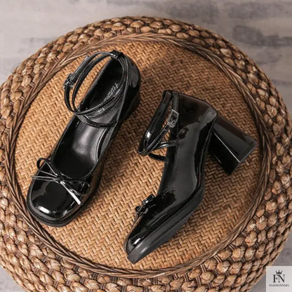 Bow Ankle Strap Mary Jane Heels - Fashionnsio