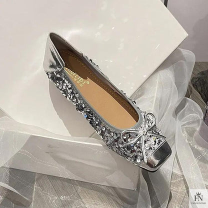 Bow Glittery Sequin Flats - Fashionnsio
