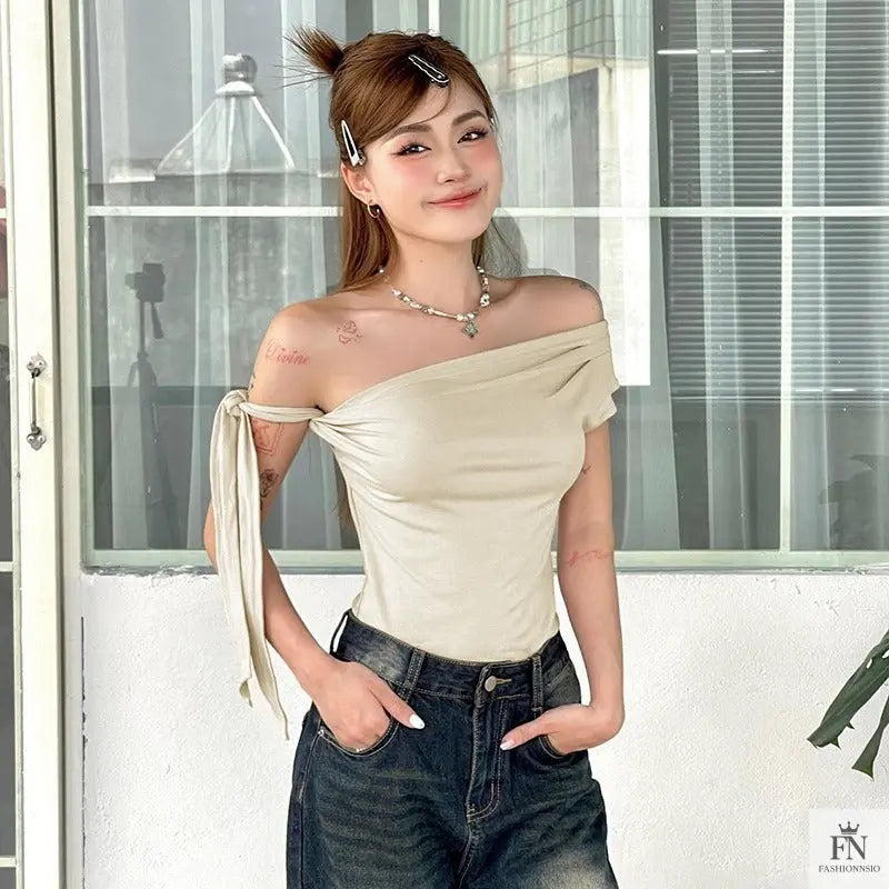 Bow Knot Off Shoulder Top - Fashionnsio