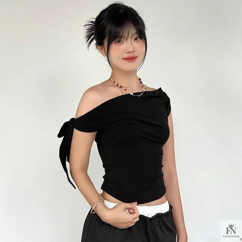 Bow Knot Off Shoulder Top - Fashionnsio