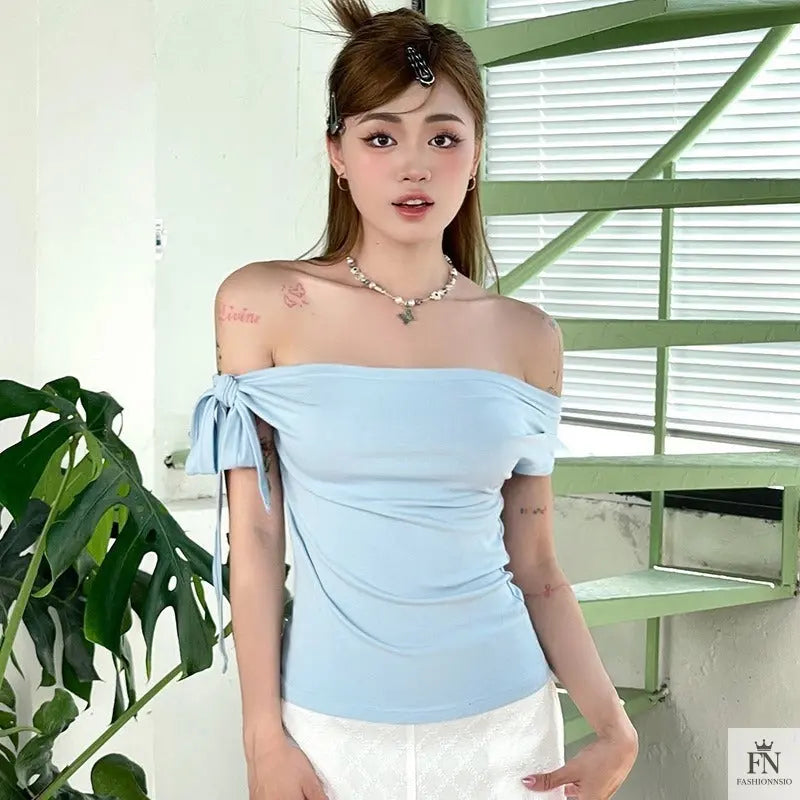 Bow Knot Off Shoulder Top - Fashionnsio