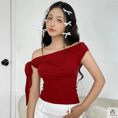 Bow Knot Off Shoulder Top - Fashionnsio