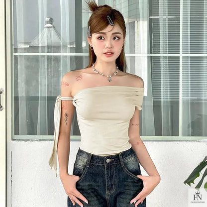 Bow Knot Off Shoulder Top - Fashionnsio