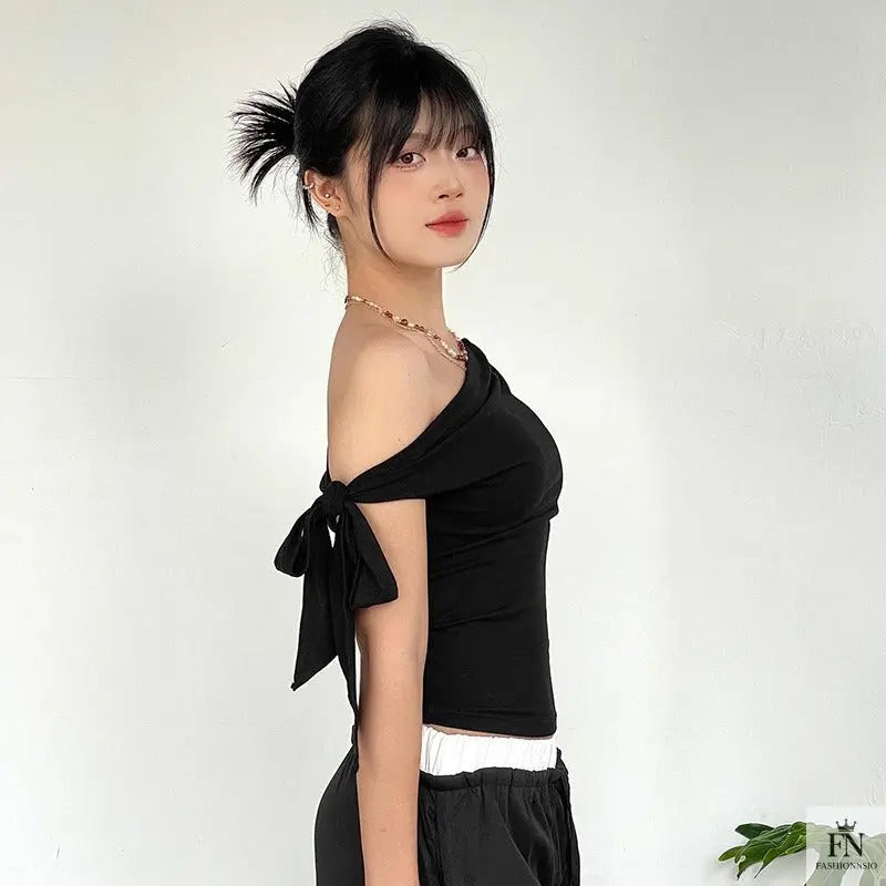 Bow Knot Off Shoulder Top - Fashionnsio