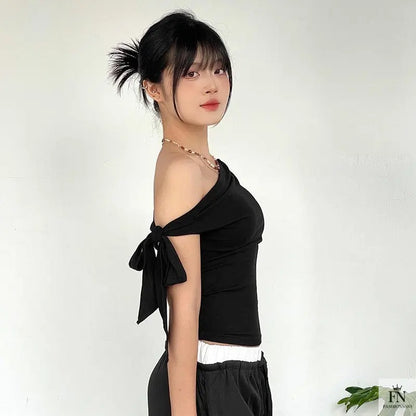Bow Knot Off Shoulder Top - Fashionnsio
