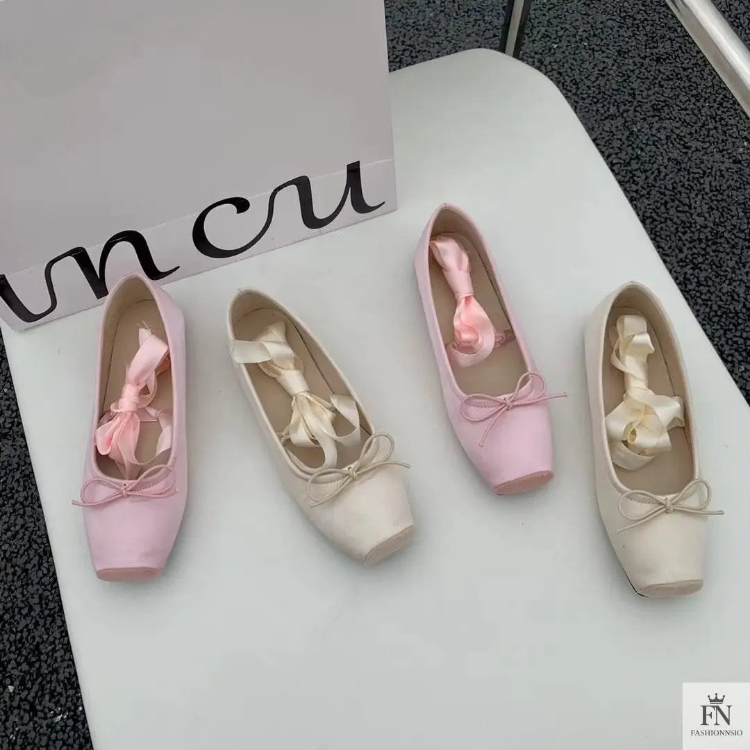Bow Lace Up Ballet Flats - Fashionnsio