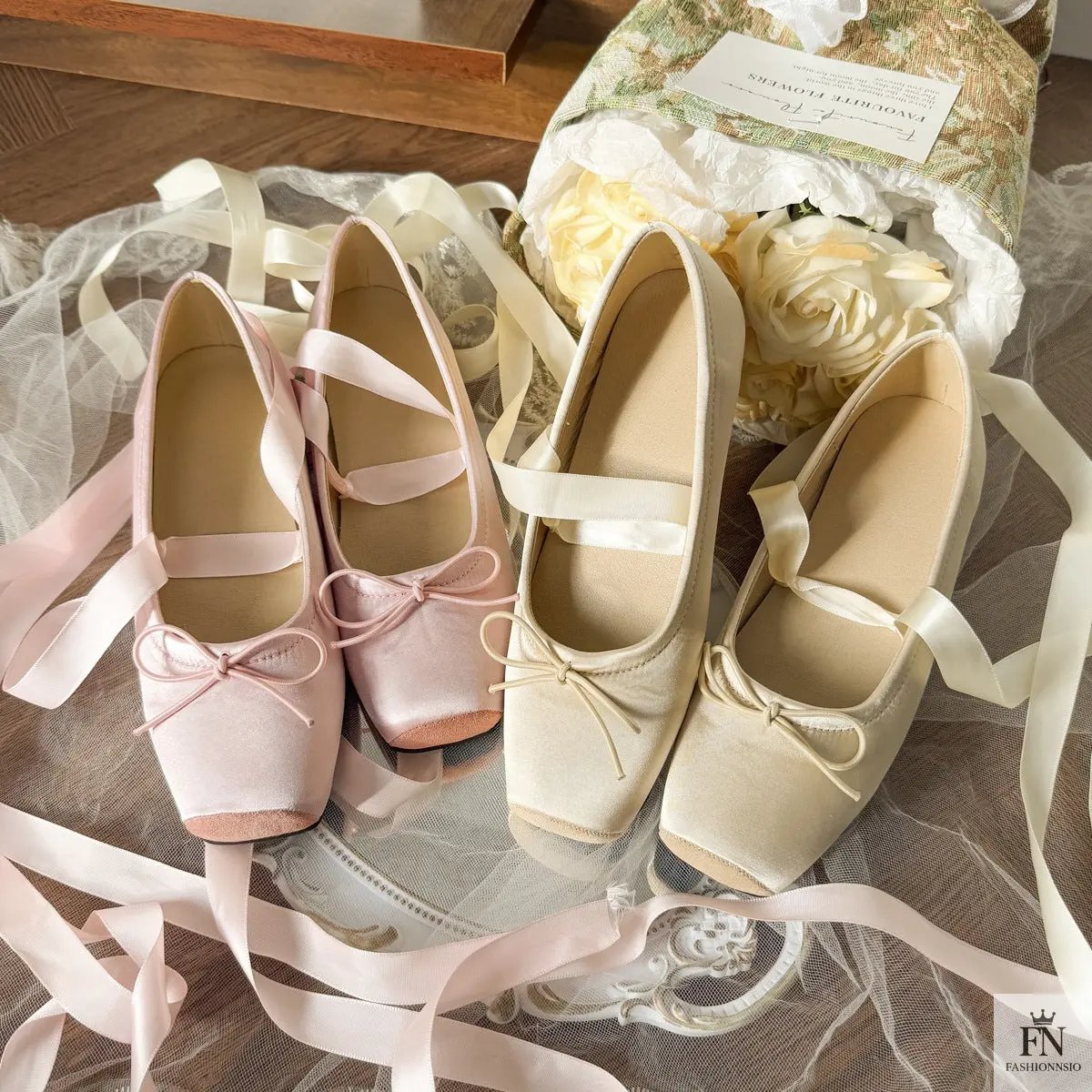 Bow Lace Up Ballet Flats - Fashionnsio