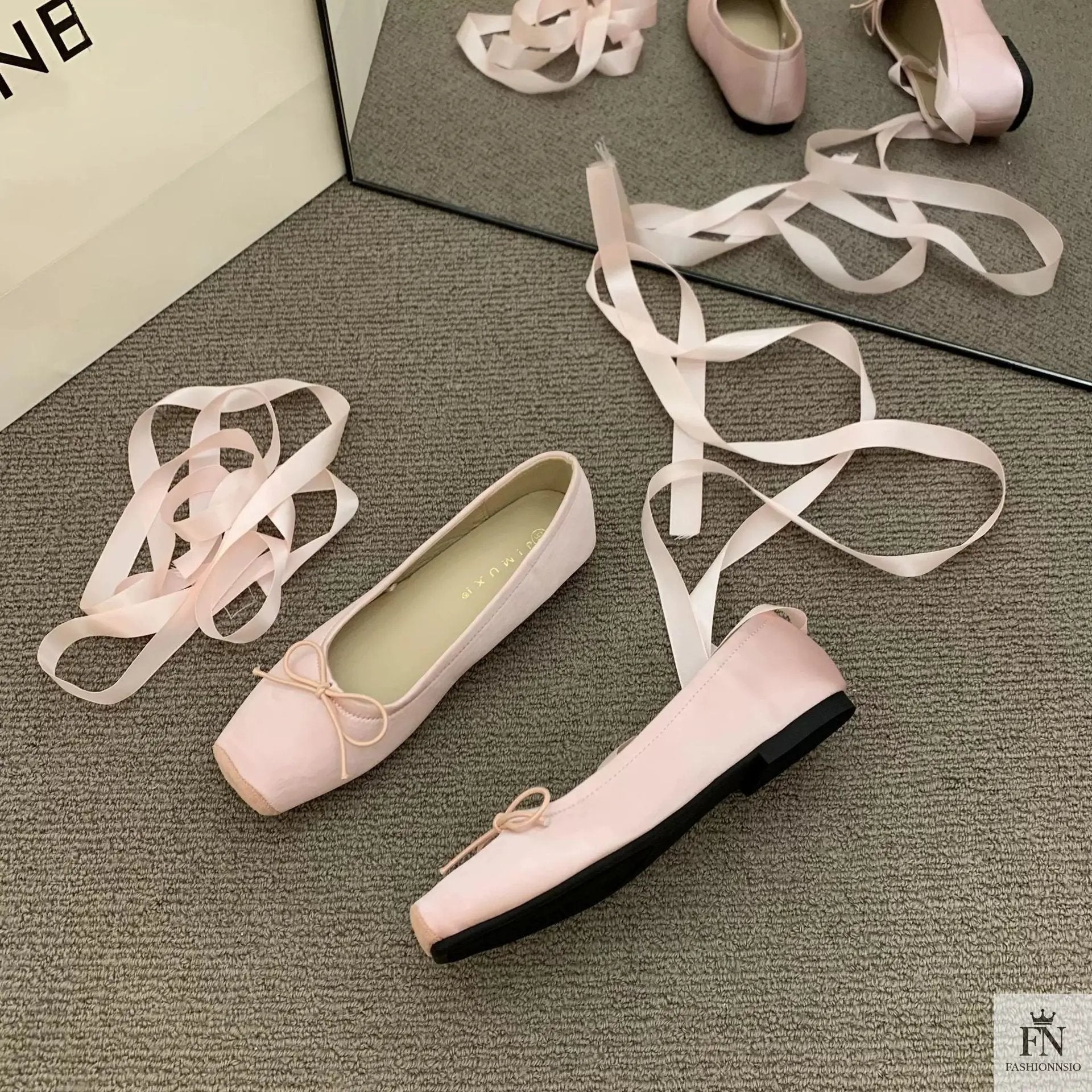 Bow Lace Up Ballet Flats - Fashionnsio