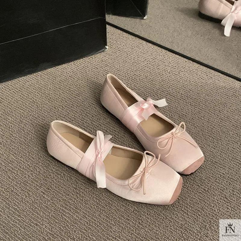 Bow Lace Up Ballet Flats - Fashionnsio