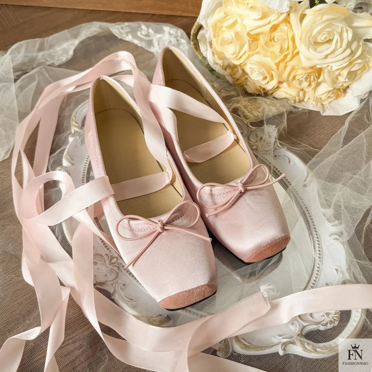 Bow Lace Up Ballet Flats - Fashionnsio