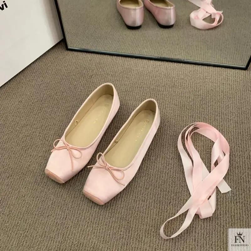 Bow Lace Up Ballet Flats - Fashionnsio