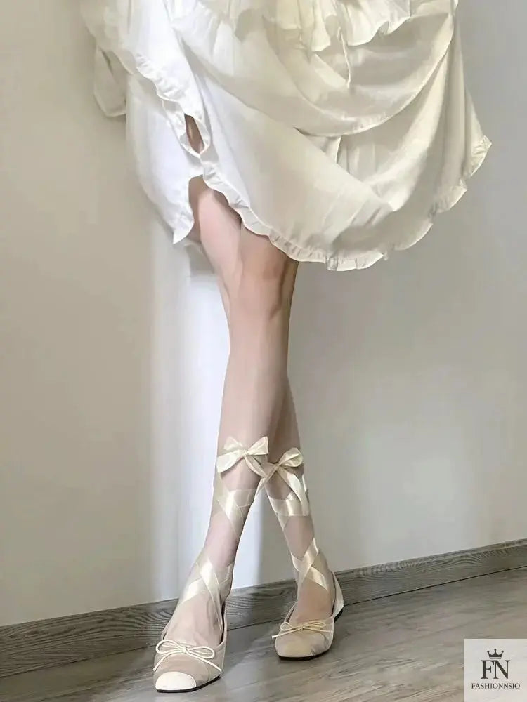 Bow Lace Up Ballet Flats - Fashionnsio