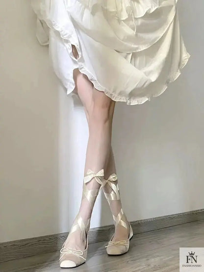 Bow Lace Up Ballet Flats - Fashionnsio