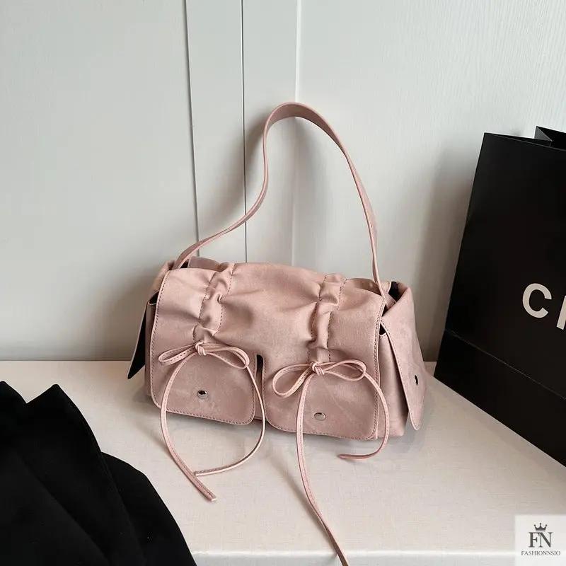 Bow Pleated Drawstring Shoulder Bags - Fashionnsio