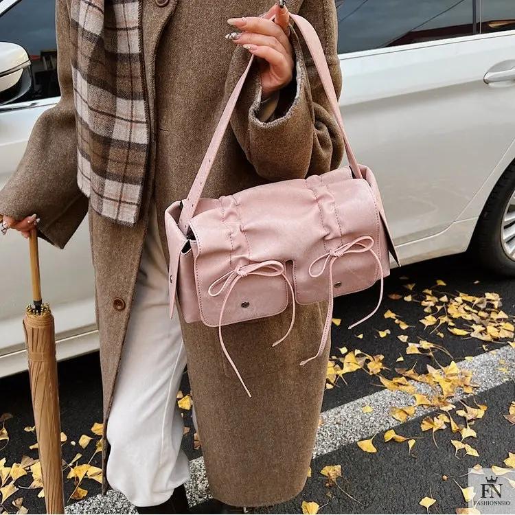 Bow Pleated Drawstring Shoulder Bags - Fashionnsio