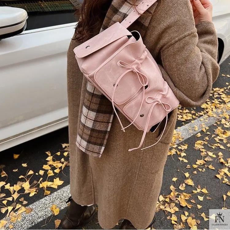 Bow Pleated Drawstring Shoulder Bags - Fashionnsio