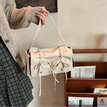 Bow Pleated Drawstring Shoulder Bags - Fashionnsio
