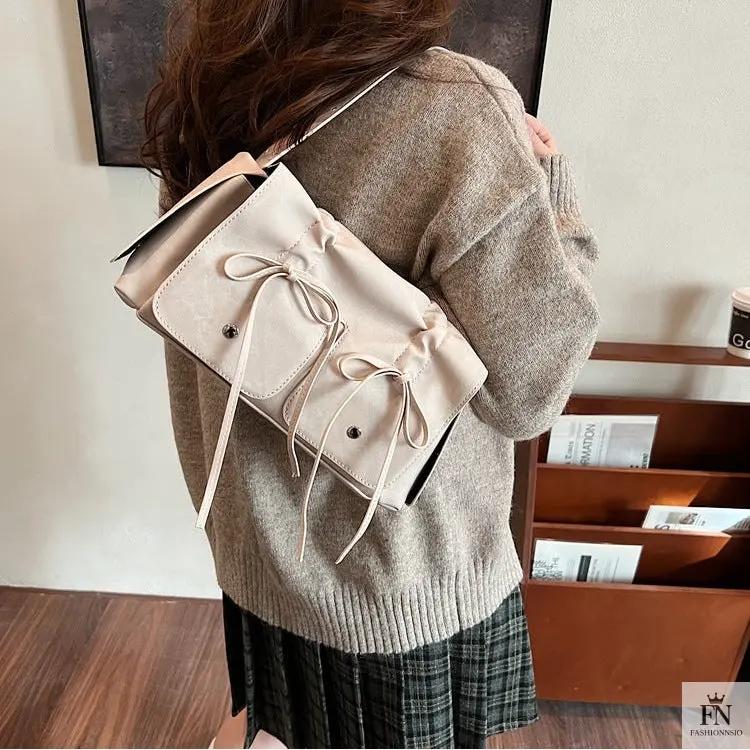 Bow Pleated Drawstring Shoulder Bags - Fashionnsio