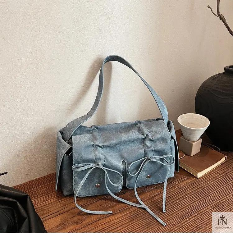 Bow Pleated Drawstring Shoulder Bags - Fashionnsio