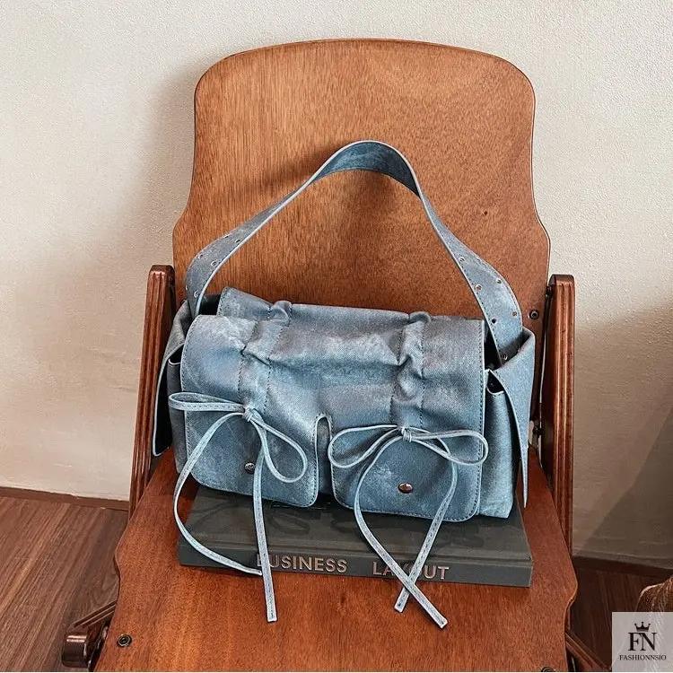 Bow Pleated Drawstring Shoulder Bags - Fashionnsio