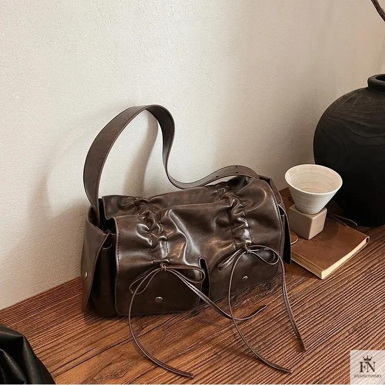 Bow Pleated Drawstring Shoulder Bags - Fashionnsio
