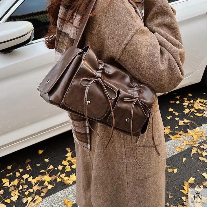 Bow Pleated Drawstring Shoulder Bags - Fashionnsio