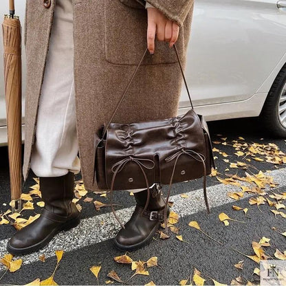 Bow Pleated Drawstring Shoulder Bags - Fashionnsio