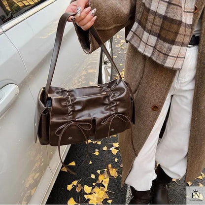 Bow Pleated Drawstring Shoulder Bags - Fashionnsio