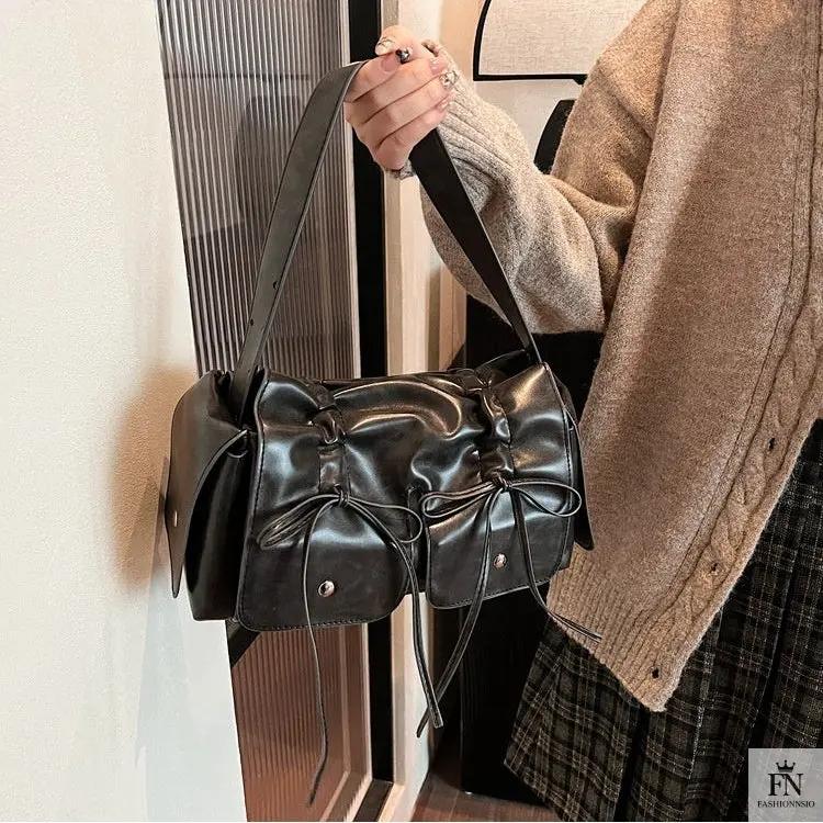 Bow Pleated Drawstring Shoulder Bags - Fashionnsio