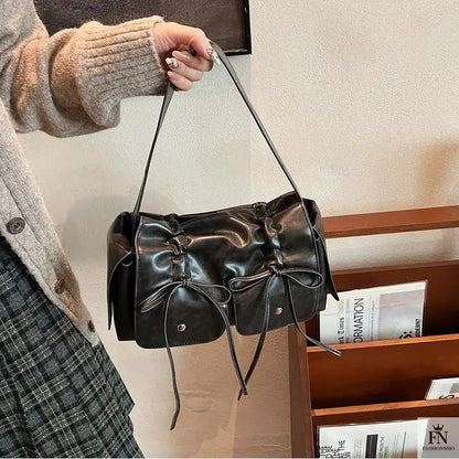 Bow Pleated Drawstring Shoulder Bags - Fashionnsio