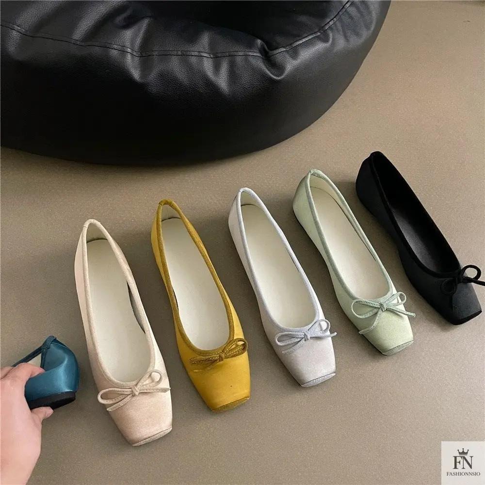 Square Toe Bowknot Ballet Flats - Fashionnsio