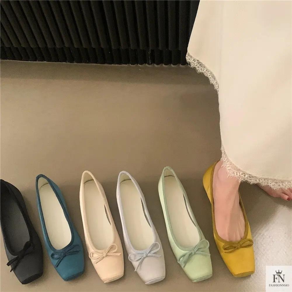 Square Toe Bowknot Ballet Flats - Fashionnsio