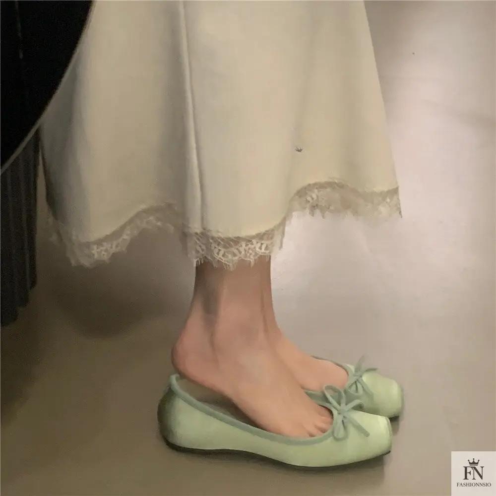 Square Toe Bowknot Ballet Flats - Fashionnsio