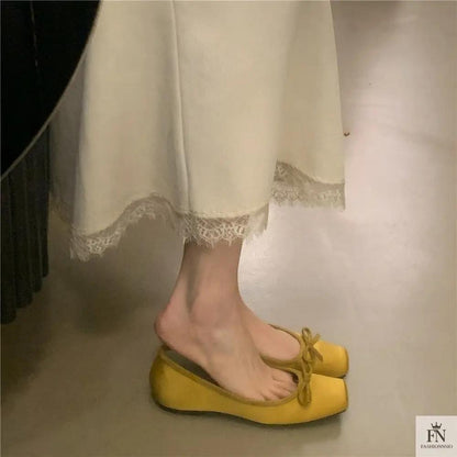 Square Toe Bowknot Ballet Flats - Fashionnsio