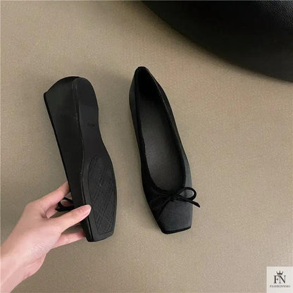 Square Toe Bowknot Ballet Flats - Fashionnsio