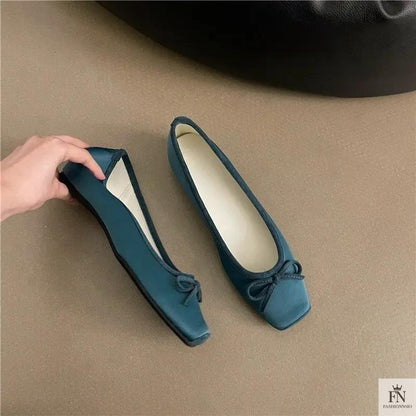 Square Toe Bowknot Ballet Flats - Fashionnsio