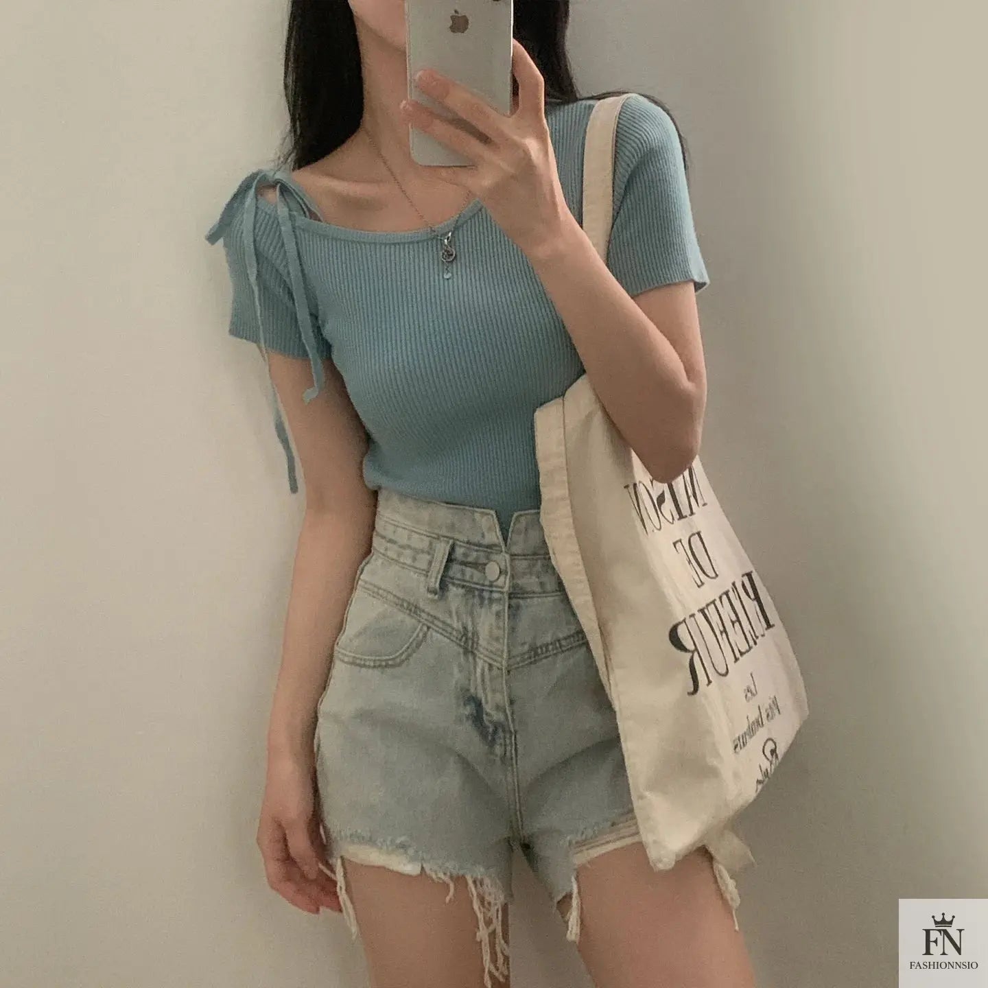 Bow Strap Ribbed One Shoulder Top - Fashionnsio
