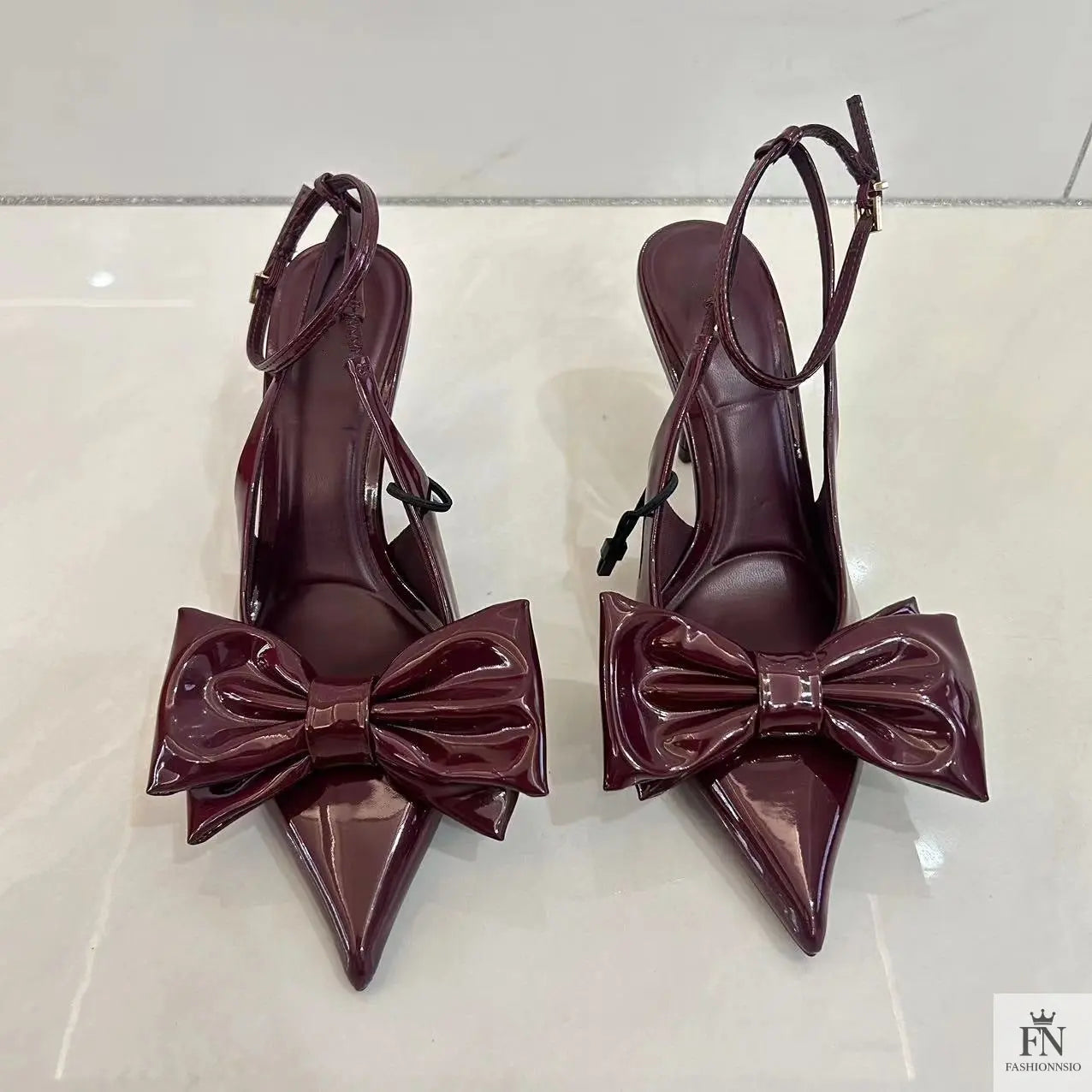 Cherry Red Bowknot Pointed Heels - Fashionnsio