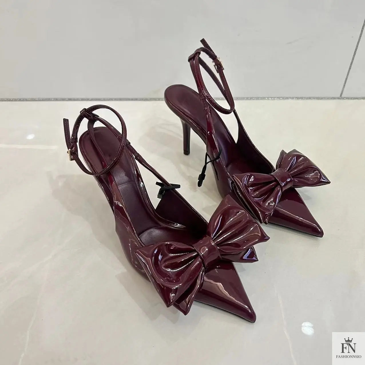 Cherry Red Bowknot Pointed Heels - Fashionnsio