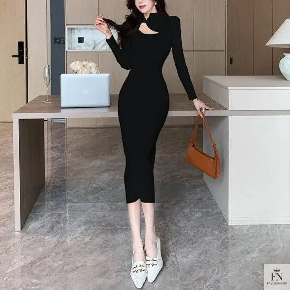 Button Cutout Ribbed Sweater Dress - Fashionnsio
