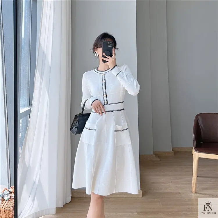 Button Knit Korean Dress - Fashionnsio