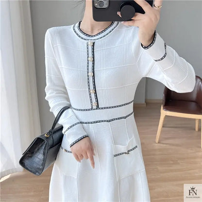 Button Knit Korean Dress - Fashionnsio