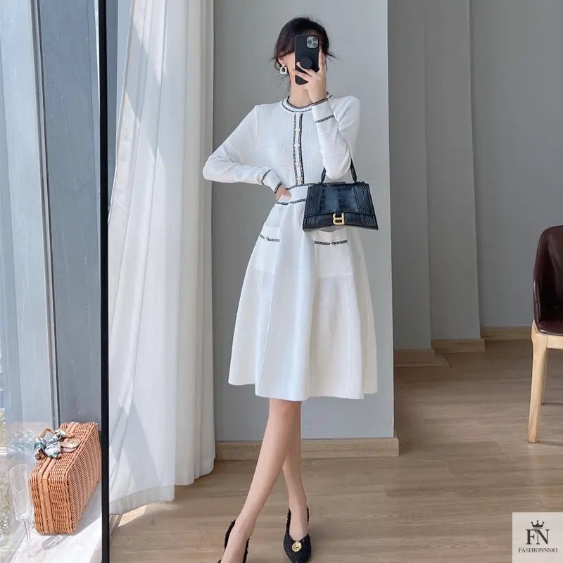 Button Knit Korean Dress - Fashionnsio