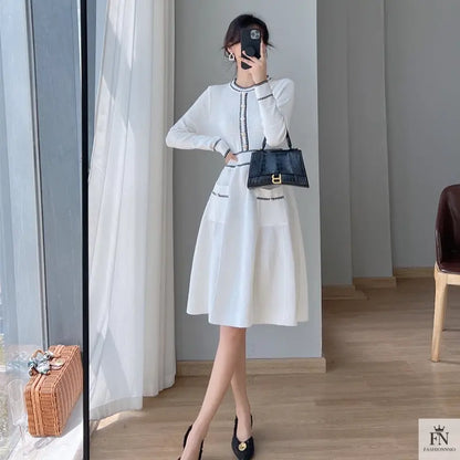 Button Knit Korean Dress - Fashionnsio