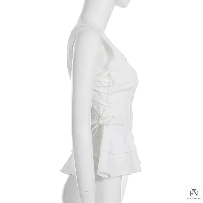 Button Side Drawstring Ruffle Top - Fashionnsio
