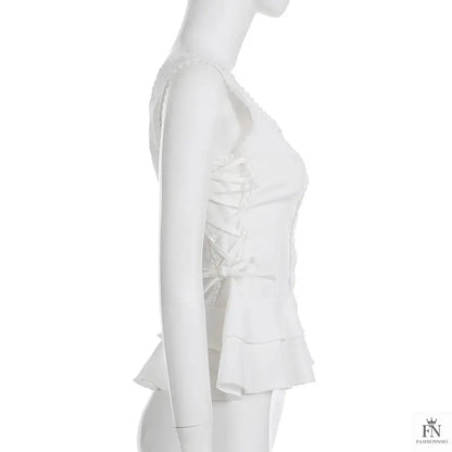 Button Side Drawstring Ruffle Top - Fashionnsio