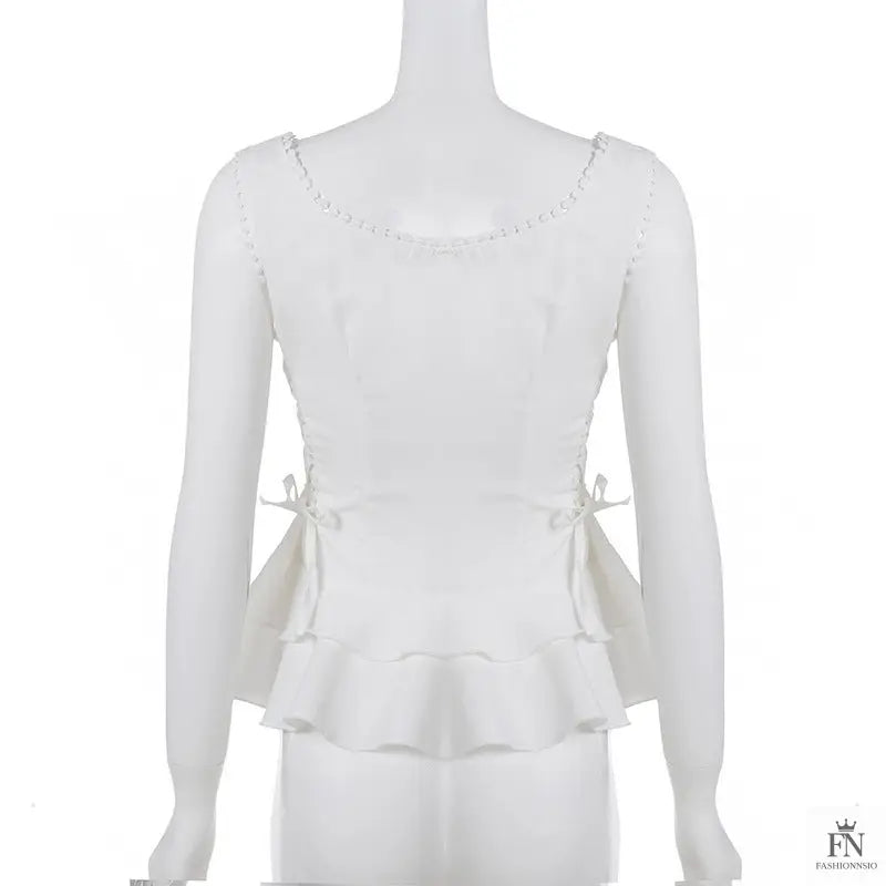 Button Side Drawstring Ruffle Top - Fashionnsio